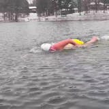 The first Minnesota woman to swim an "ice mile" last weekend.