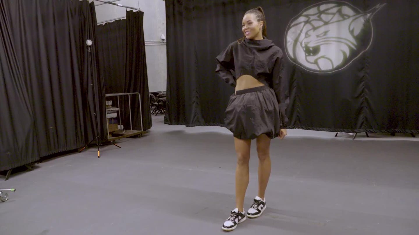 Napheesa Collier arrives at Target Center before the WNBA Finals and shows off street clothes